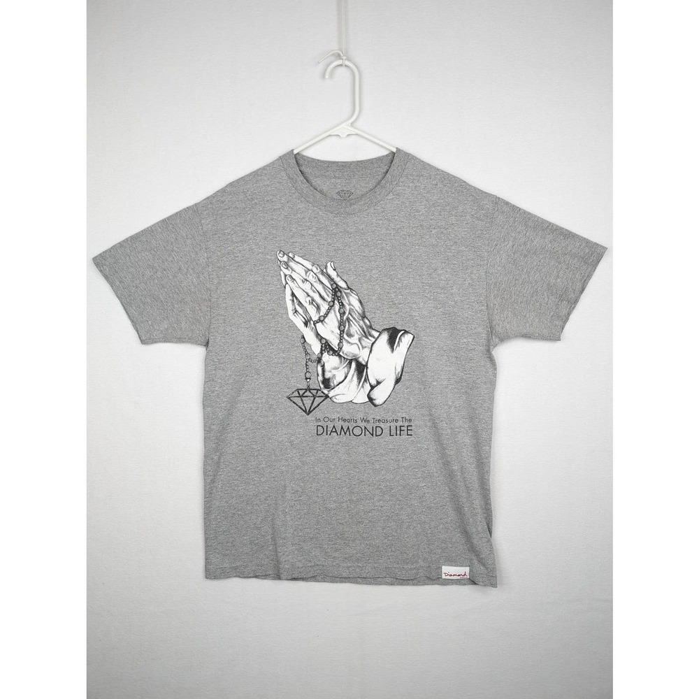 Diamond Supply Co Adult Sz L Praying Hands Rosary Beads Blessed Religion T-Shirt